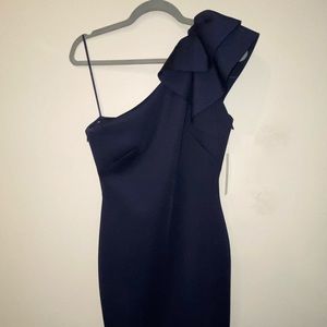 Eliza J Navy One Shoulder Cocktail/Wedding Dress
